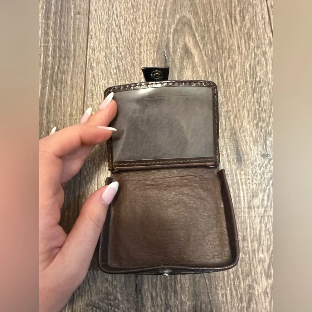 Vintage Brown Ostrich Leather Small Button Snap Clasp Wallet